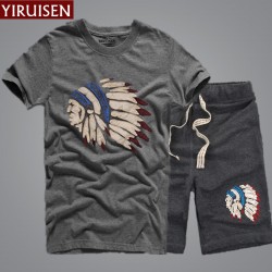 YiRuiSen Brand Clothing Short Sweatpants + Sweatshirts Set For Men Soft 100 % Cotton Hoodies Man Casual Summer Suits