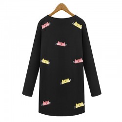 women shales shortes dresses plus size fashion kitting cartoon dresses for fat print long sleeve loose dress autumn new arrivals